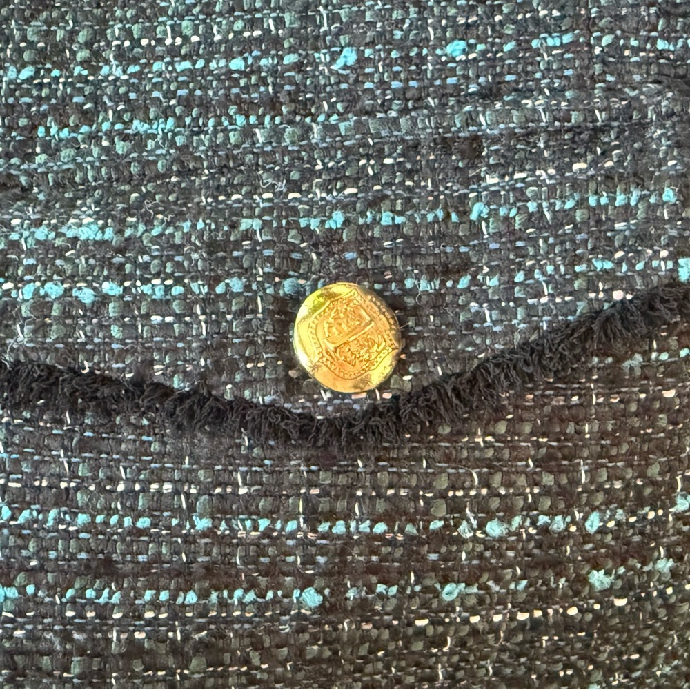 Talbots Black and Green Tweed Blazer Fringed Edges Women Size 14 Classy Loom - Picture 10 of 11